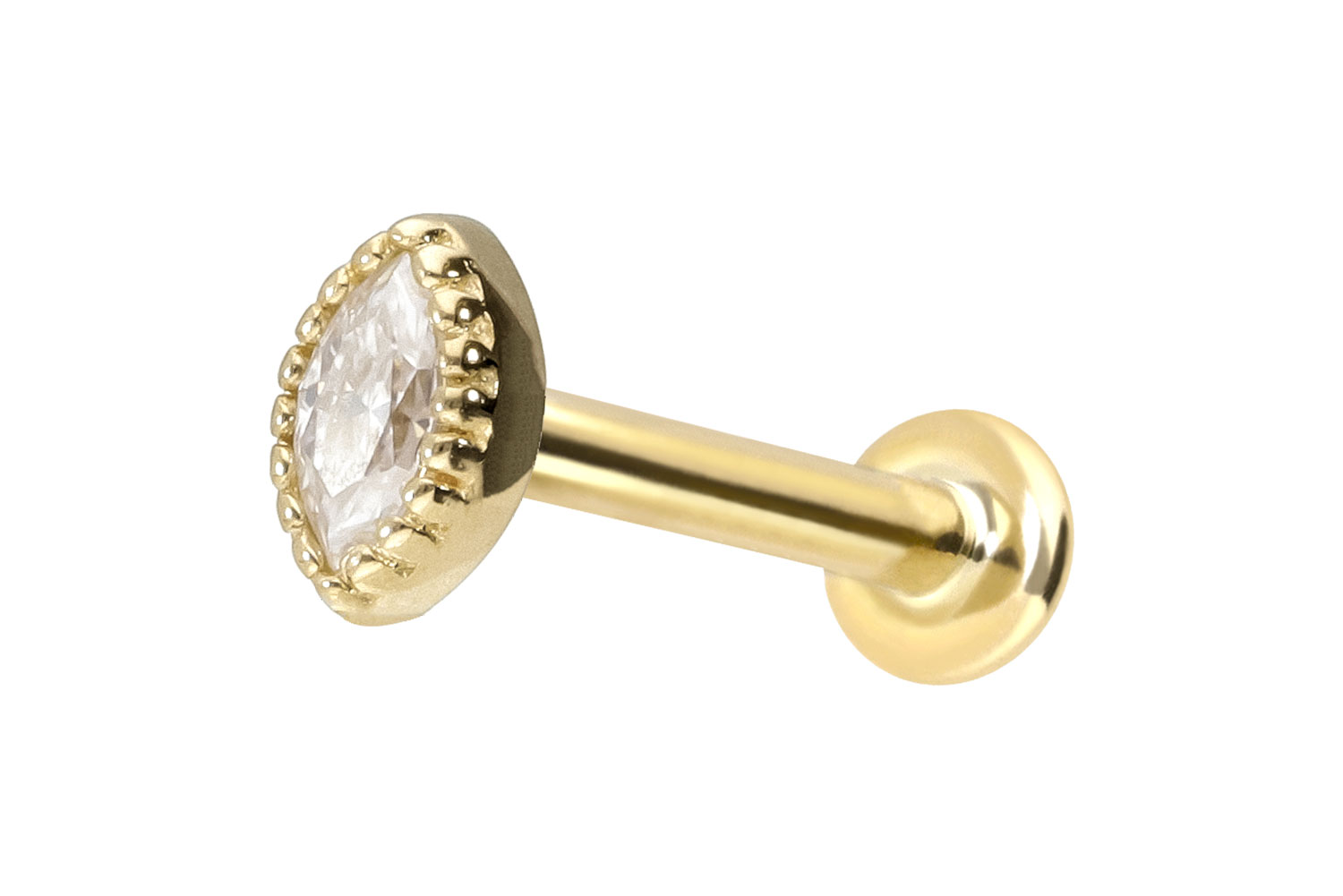 14 Karat Gold Labret Piercing mit Innengewinde MOISSANIT-OVAL